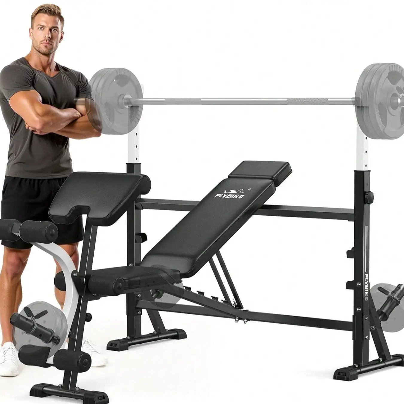 FLYBIRD Adjustable Weight Bench, With Bench Press Rack, Leg Extension And Leg Curl, For Home Gym Workout