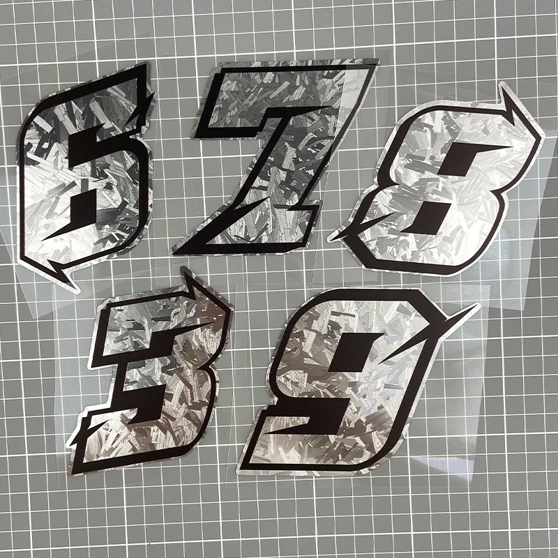 1PC Silver Carbon Fiber Vinyl Number Motorcycle Sticker Waterproof DlY Helemt Front Windshield Fuel Tank Scooter Vinyl Decal image 2