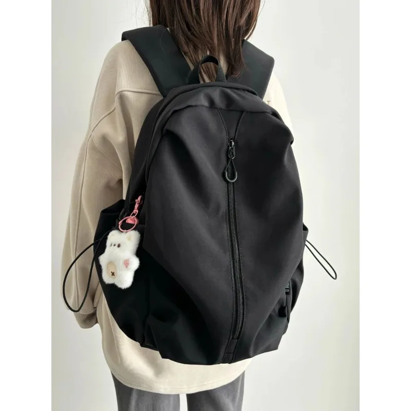 Large Capaci Pure Color Unisex Backpack Double Shoulder Bag School Bag Computer Bag Nylon Material Waterproof for Youth Stu...