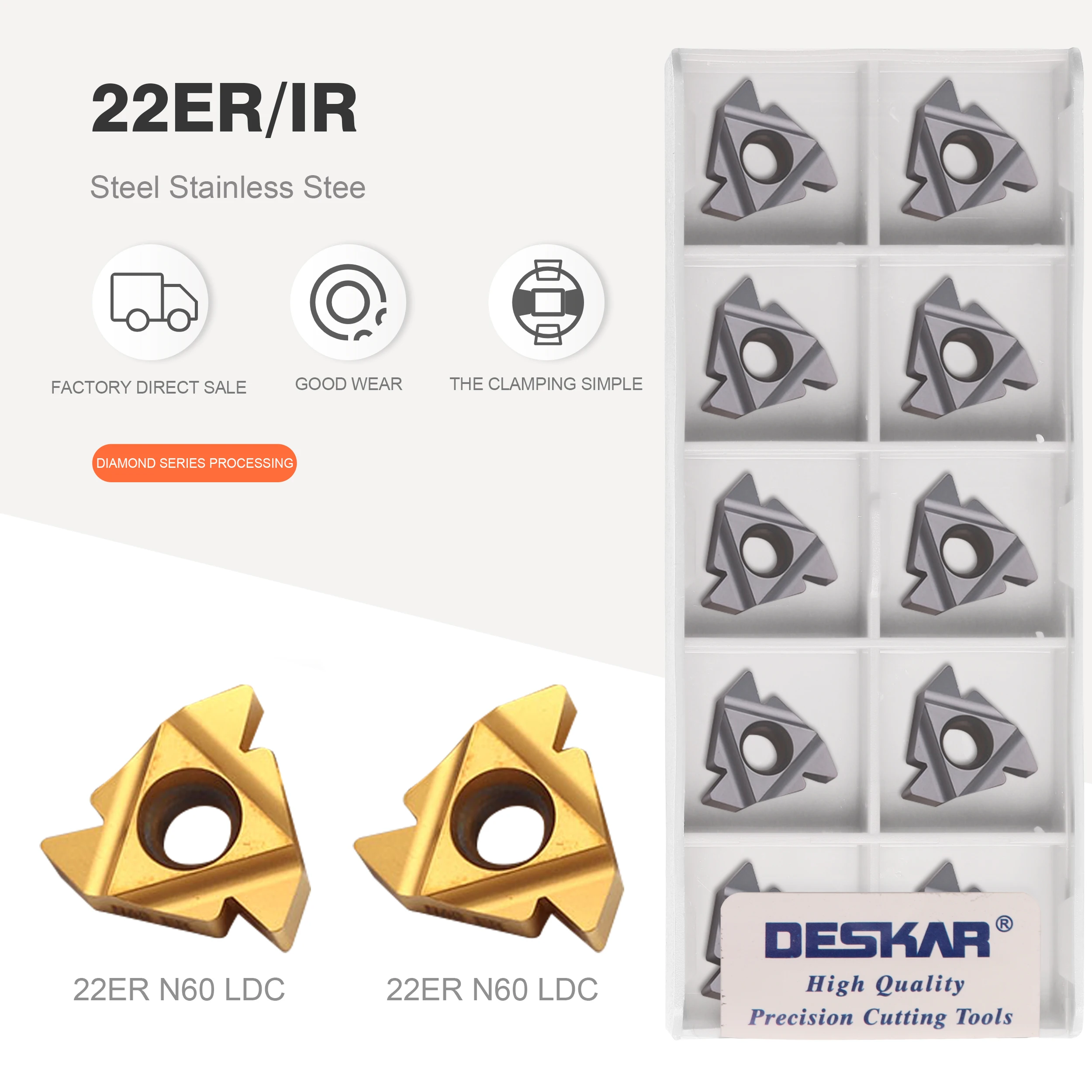 

DESKAR 22ER N55 LDC 22IR N60 LDC Thread lathe tool special material for turning carbide inserts for steel processing