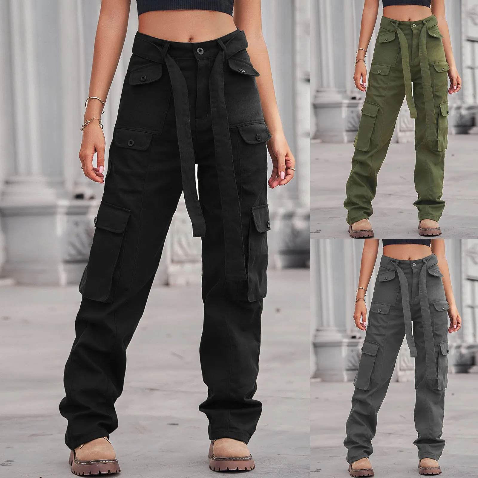 Y2K-Pantalon Cargo Vintage pour Femme, Jean Baggy, Streetwear, Poches, Jambes Larges, Taille Haute, Décontracté, Droit