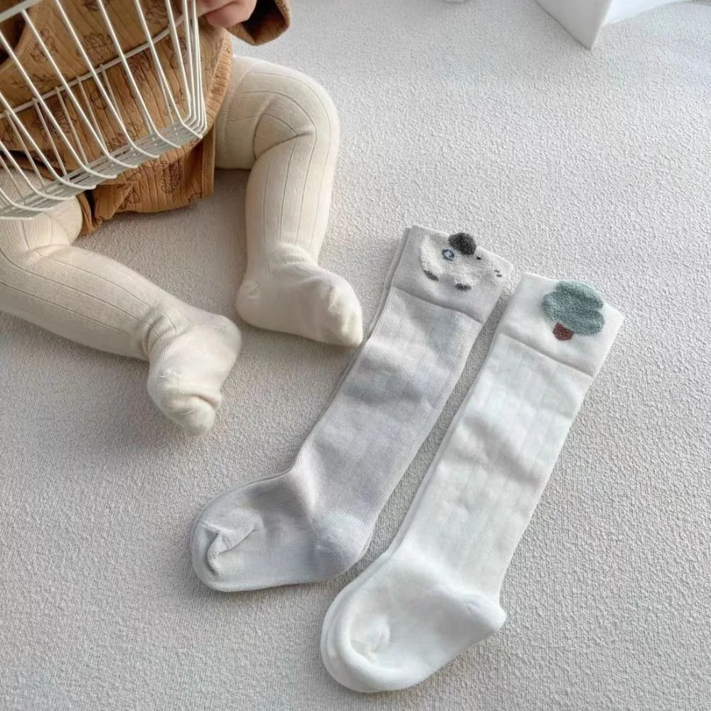 3Pairs Sweet Long Tube Calf Socks Baby Cotton Stripe Infant Cotton Stockings Toddle Cute Animals Cartoon Above Knee Socks Girls