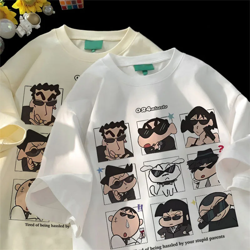 

Crayon ShinChan 2025 Summer Women's Clothes Streetwear Print Cartoon T Shirt Tops Men's Women's Clothes 100%Cotton T Shirts