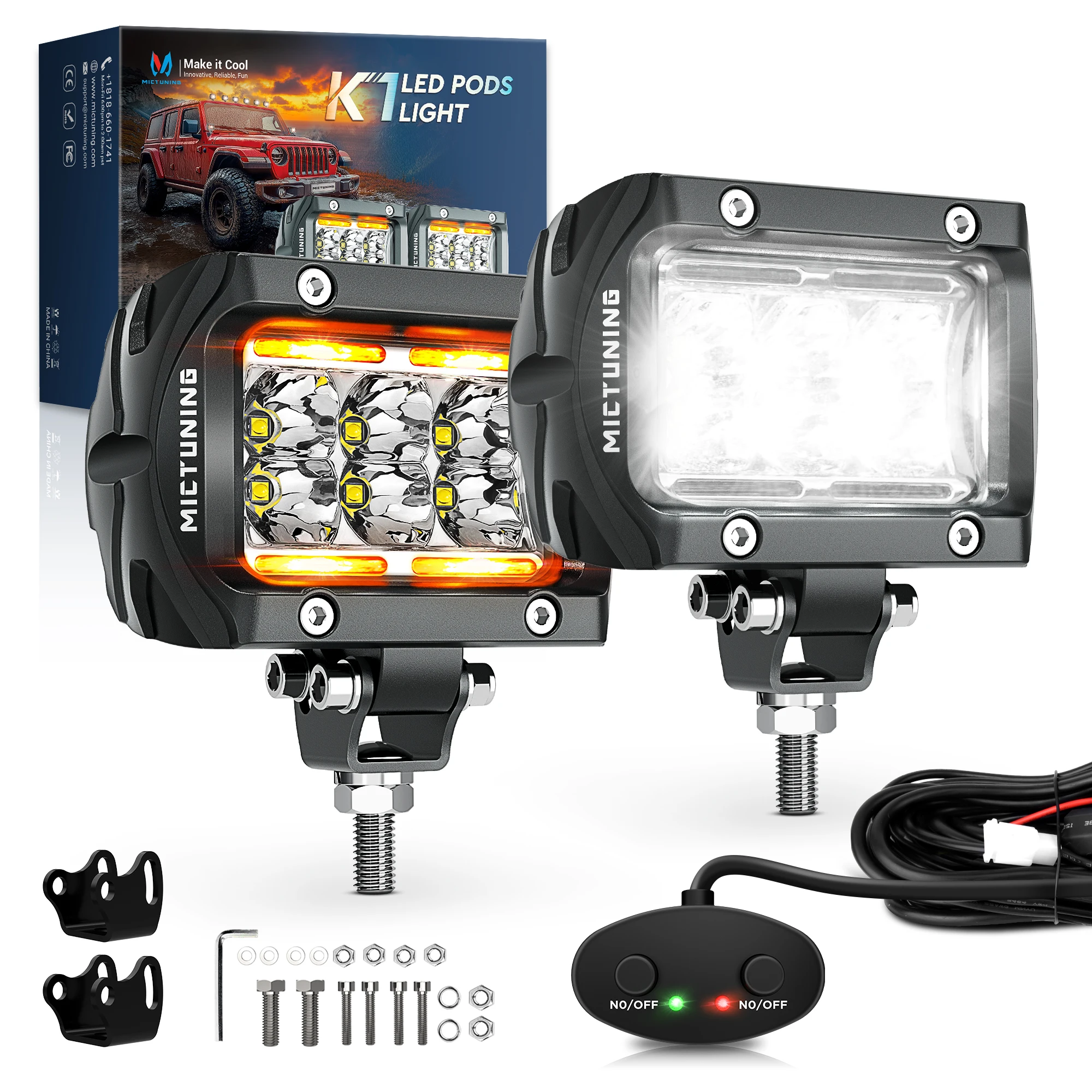 

MICTUNING K1 Light Pods,Flood Off Road Lights Super Bright Driving Fog Light 1800LM Waterproof with Wire Harness for Trucks ATV