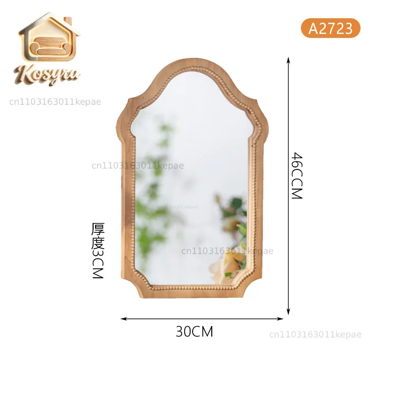Moroccan style homestay bathroom mirror, retro solid wood wall decoration mirror, American retro solid wood frame makeup mirror