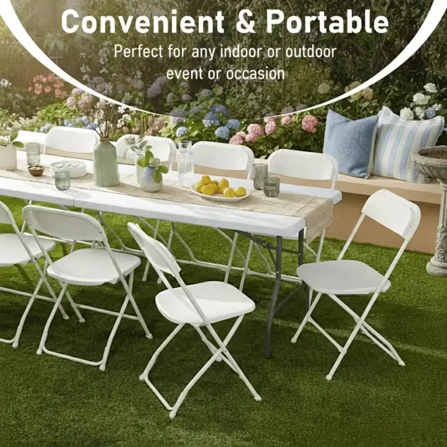 4 FT Folding Table With Carrying Handle, Adjustable Height Dining Table, Portable Picnic Table For Indoor And Outdoor