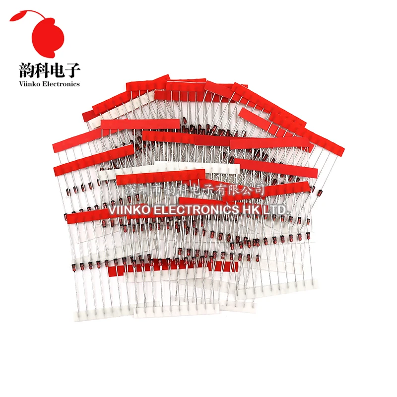 250pcs  1W Zener Diode Assorted Kit DO-41 3V-33V 25Values Each 10pcs DIY Sample Assortment Set New