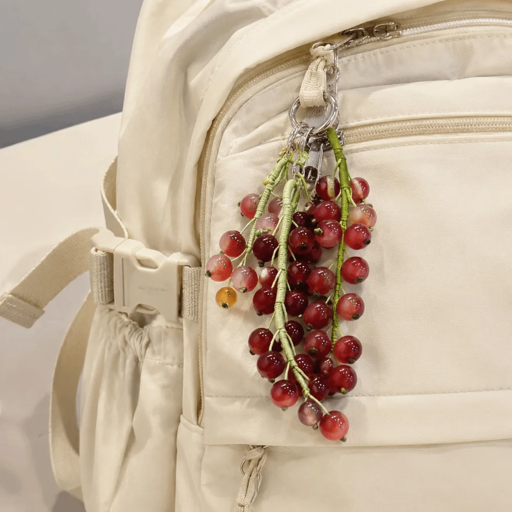 Fashion Hand Woven Grape Beaded Keychain Grape Charm Exquisite Simulated Fruit Keychain Beaded Bag Pendant Bag Hanging Ornament