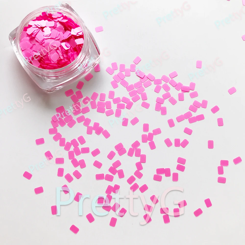 PrettyG 1 Box M0Y 3mm Zaokrąglony prostokątny brokat w kształcie metalicznego neonowego brokatu z cekinami do zdobienia paznokci żelowych DIY Akcesoria do dekoracji