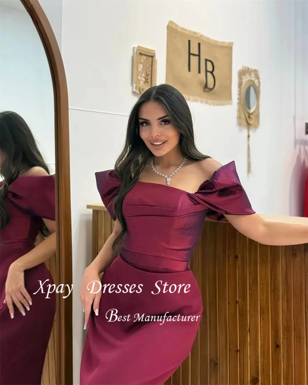 XPAY Dubai rojo fuera del hombro sirena vestidos de baile sirena personalizado فساتmaveraات hasta el suelo batas de velada