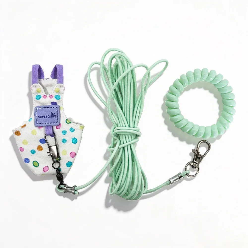 Arnés de vuelo para loros a prueba de escape, con estampado de lunares, transpirable, traje de vuelo para aves, correas de tracción antipicaduras, para visitas a veterinarios de aves.