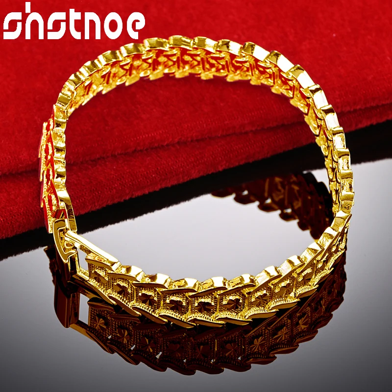 SHSTONE 24K Gold Watchband/Watch Strap Bracelet For Woman Fashion Jewelry Men Hand Chain Wedding Party Birthday Bangles Gifts