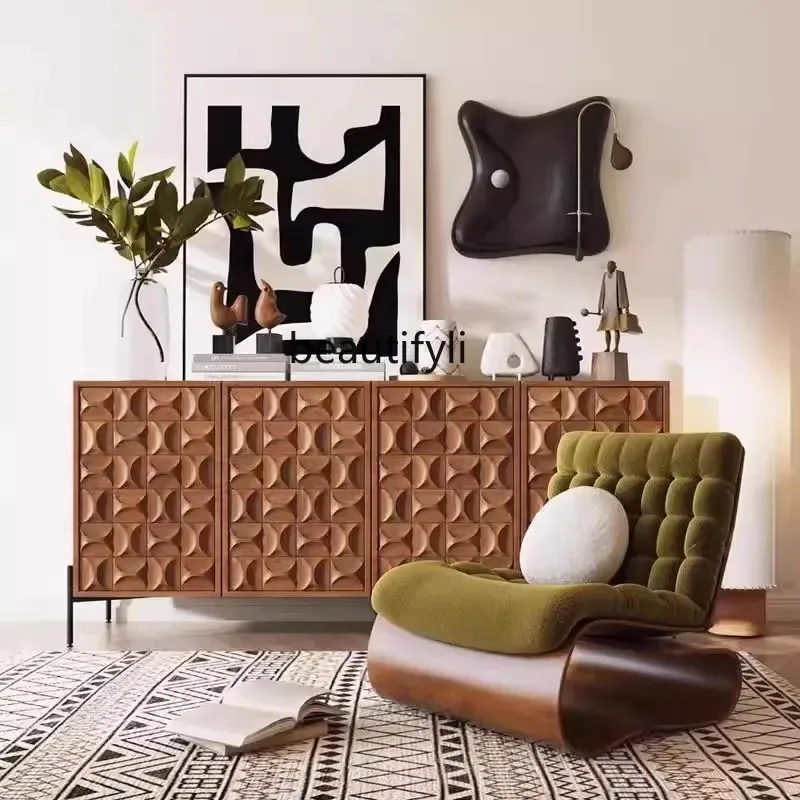 

D2520 Italian Style Light Luxury Solid Wood Sideboard Vintage Solid Wood Carved Decorative Storage Cabinet Retro Entryway Cabine