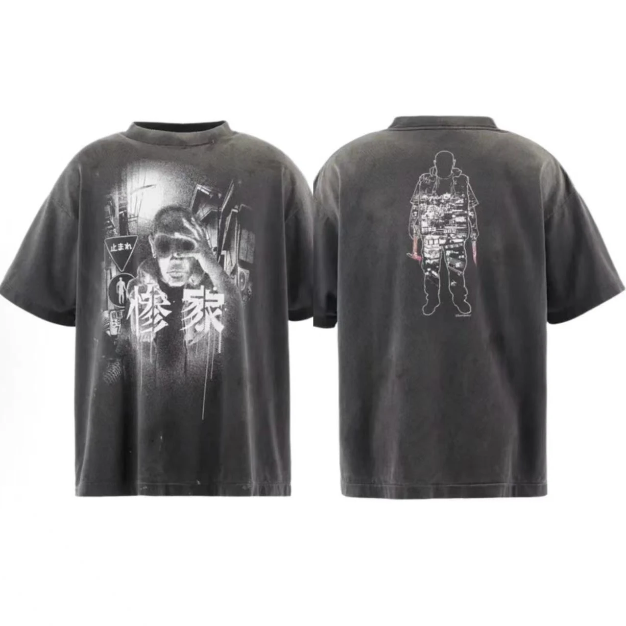 

Washed SAINT Horror Print Pattern T Shirt Men Women Best Quality Tee Tops T-Shirt