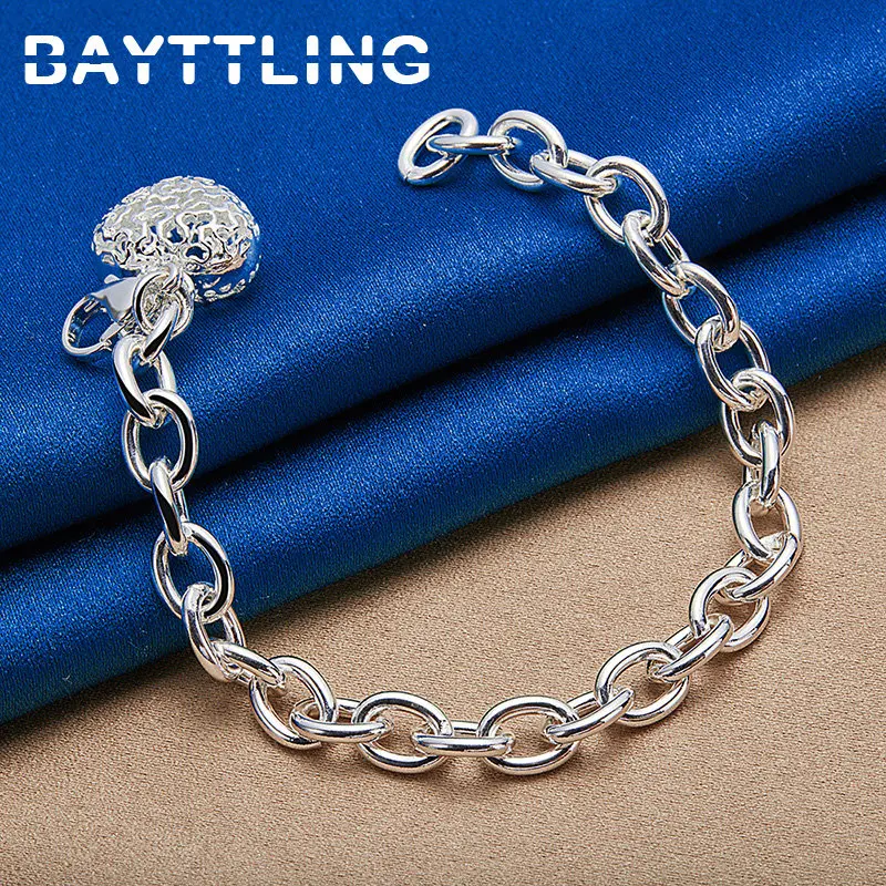 

Women's 925 Sterling Silver 8 Inches Charm Open Heart Bracelet For Fashion Wedding Christmas Jewelry Accessories