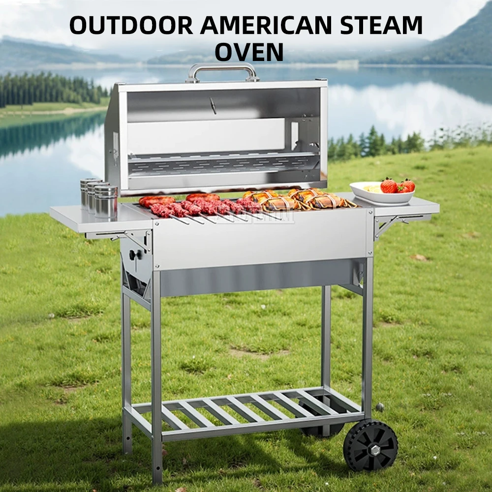 

Outdoor Stainless Steel BBQ Grill for Home Use Courtyard Stew Grill Portable Charcoal Gas Powered for Garden Party