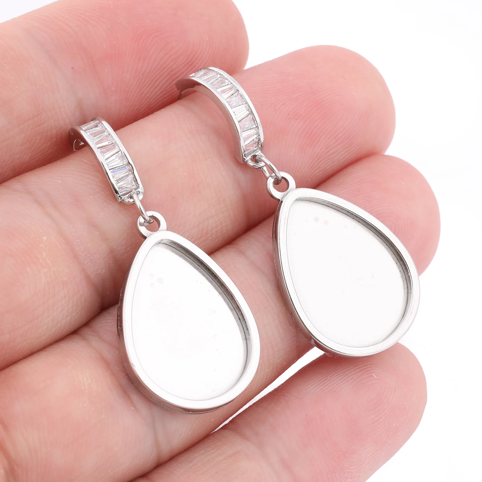 4pcs Stainless Steel Fit 13x18mm Teardrop Cabochon Earring Base Setting Blanks Diy Zircon Stone Hoop Earring Studs Findings