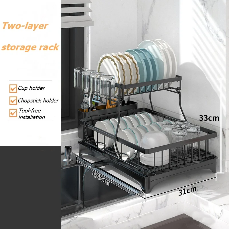 

Double-layer Bowl Plate Draining rack Kitchen Bowl Chopstick Plate Organizing and Storage Rack Saving Space for Home Use