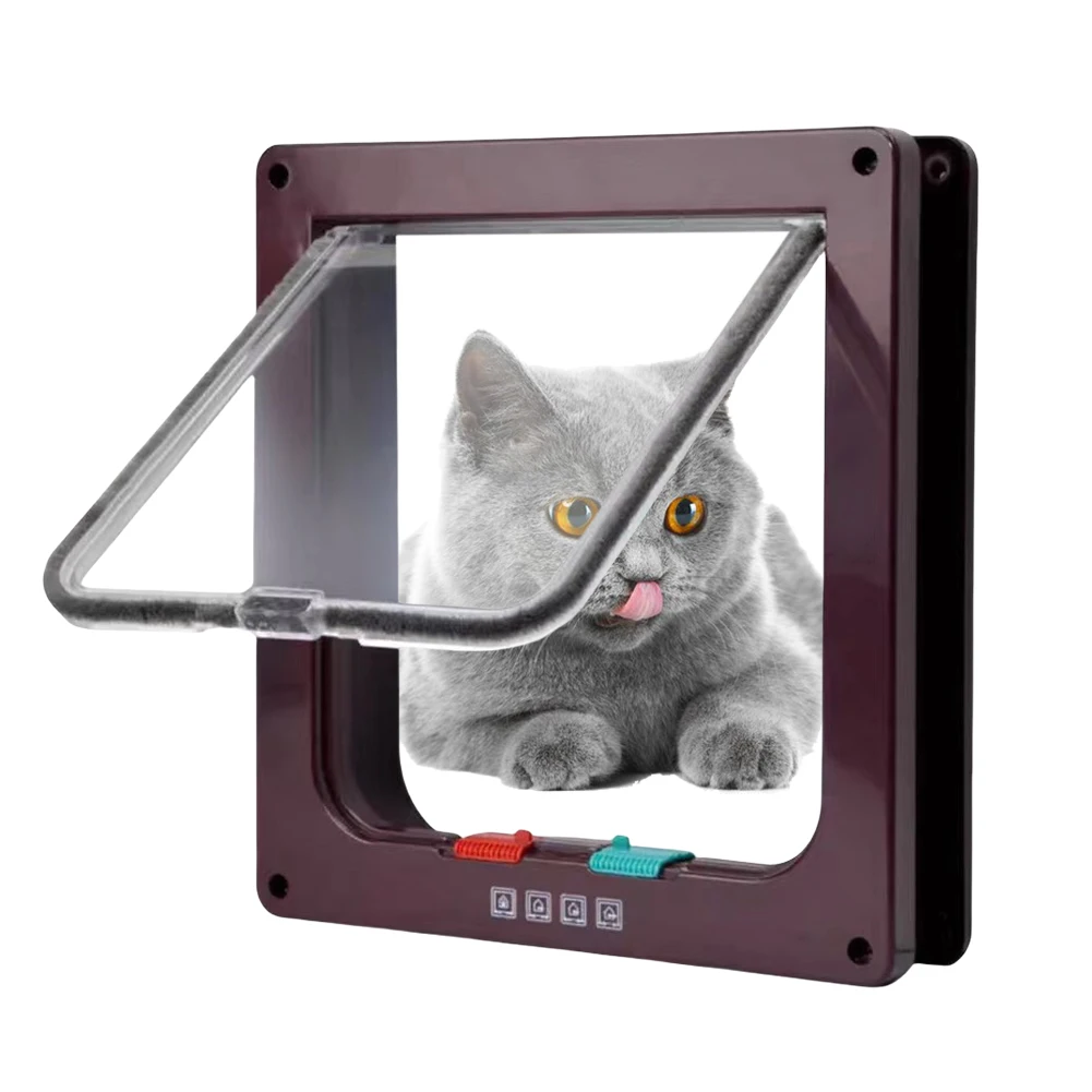 Cat Flap Door with 4 Way Security Lock Puppy Kitten Safety In&out Pet Door ABS Plastic Small Pet Gate Transparent Thin Cat Door