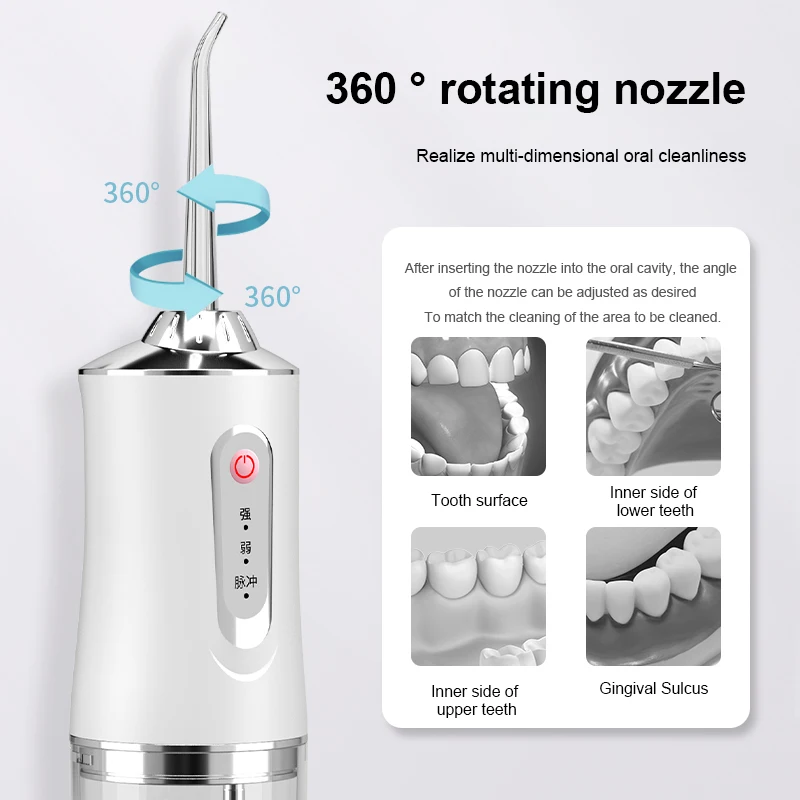 Cordless Water Flosser Portable Dental Oral Irrigator 3 Modes IPX7 Waterproof Rechargeable Teeth Cleaner Water Jet Flossing with 4 Nozzles for Home Travel
