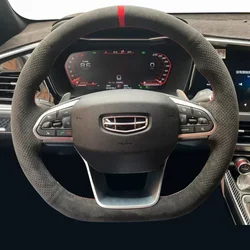 DIY Hand Sewing Car Steering Wheel Cover for Geely Tugella Atlas Pro Binray Preface Galaxy L6 L7 GS Suede Interior Accessories