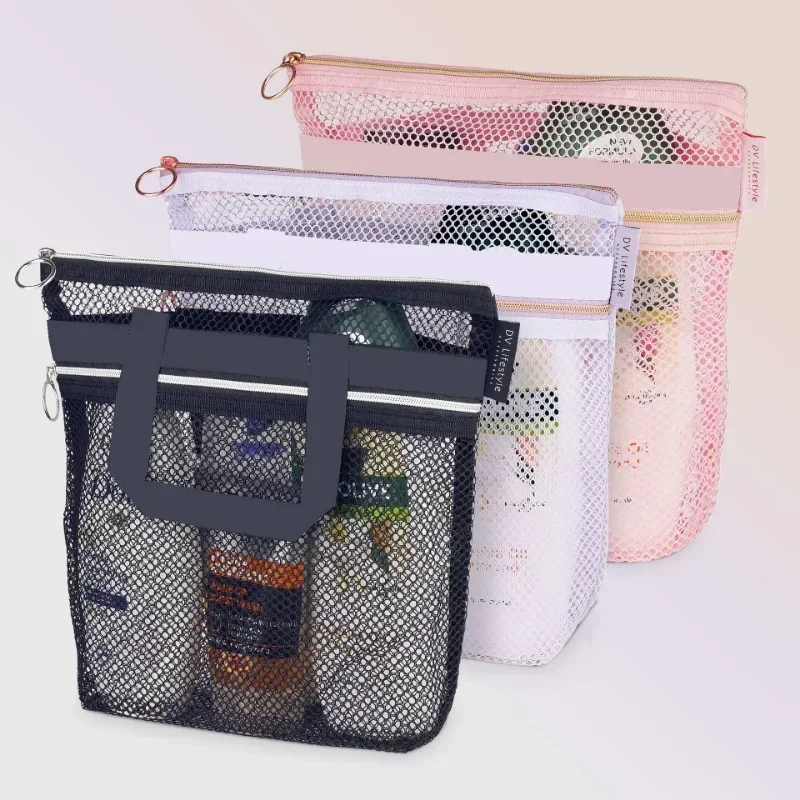 Mesh Makeup Bag Travel Shower Tote Bag Portable Hand Pockets Waterproof Multifunctional Bath Toiletry Pouch Women\'s Cosmetic Bag