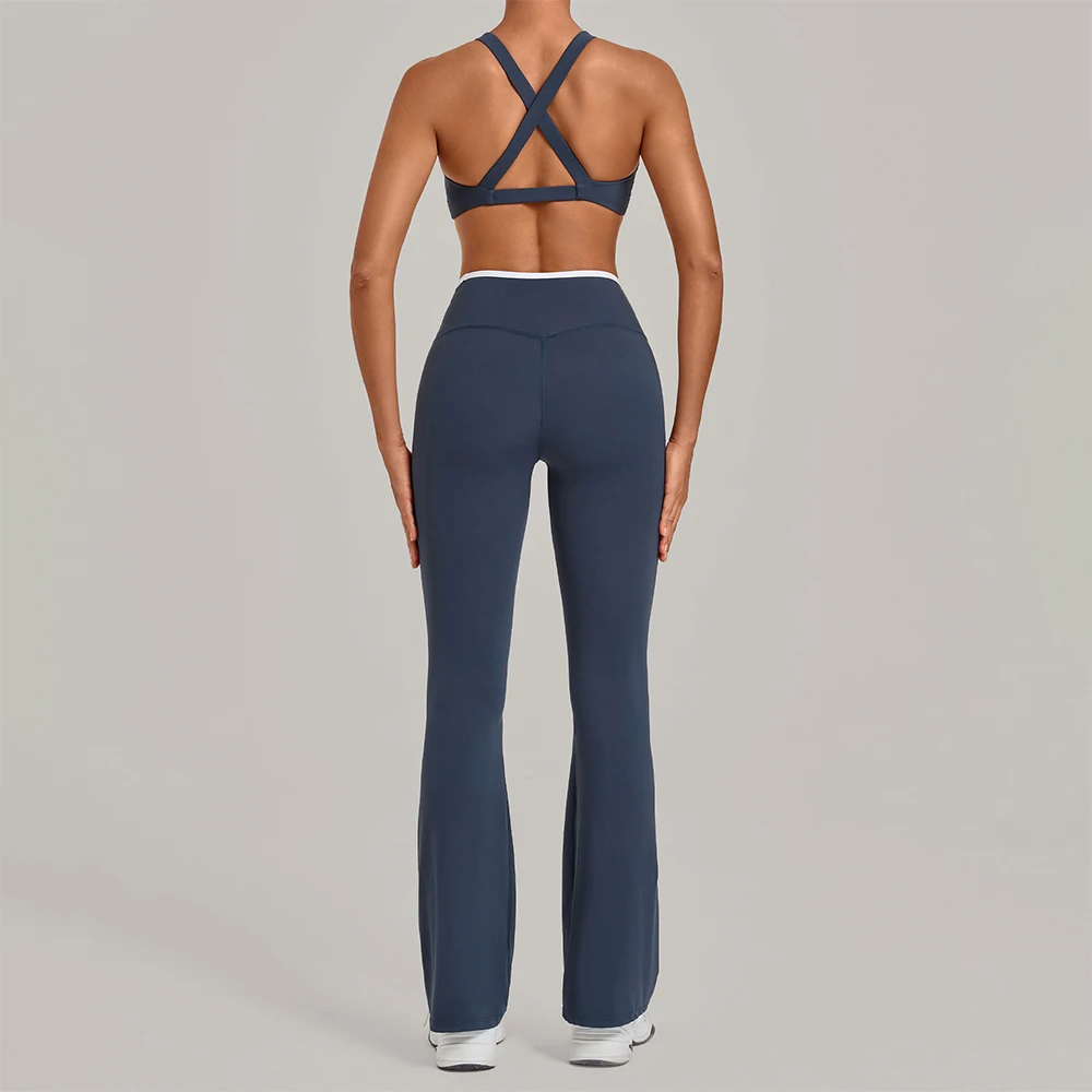2pcs-fitness-suit-women's-tracksuits-contrast-color-flared-pants-yoga-set-sports-outfits-gym-clothes-sports-bra-athletic-wear