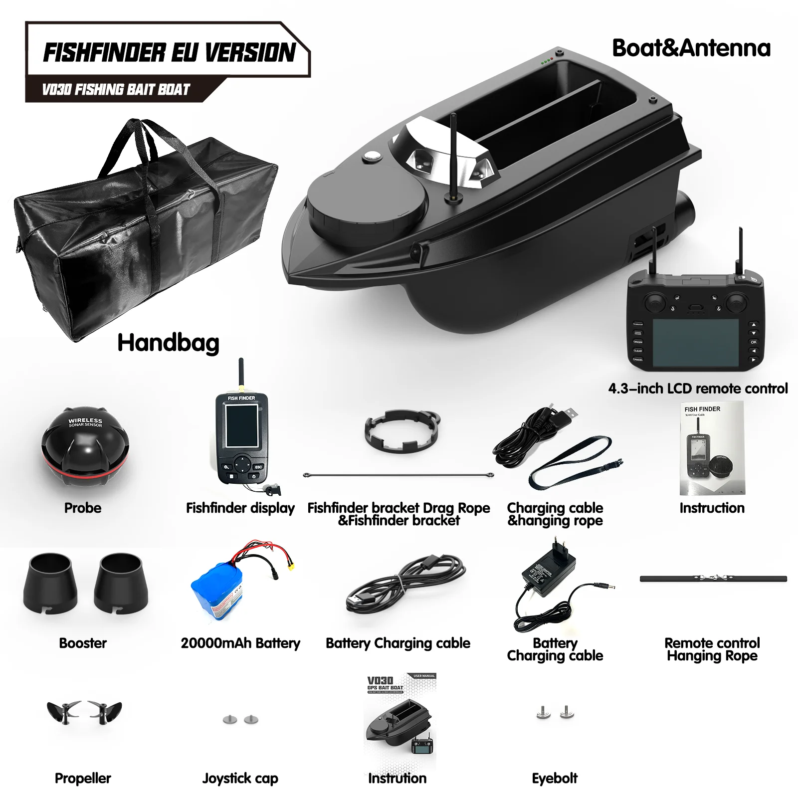LOKEEVAN V030 RC Karpfen Angeln Köder Boot GPS, Große Größe 9 Angeln Boden 12 V High-Speed GPS Fishfinder Trawling Nest Köder Boot