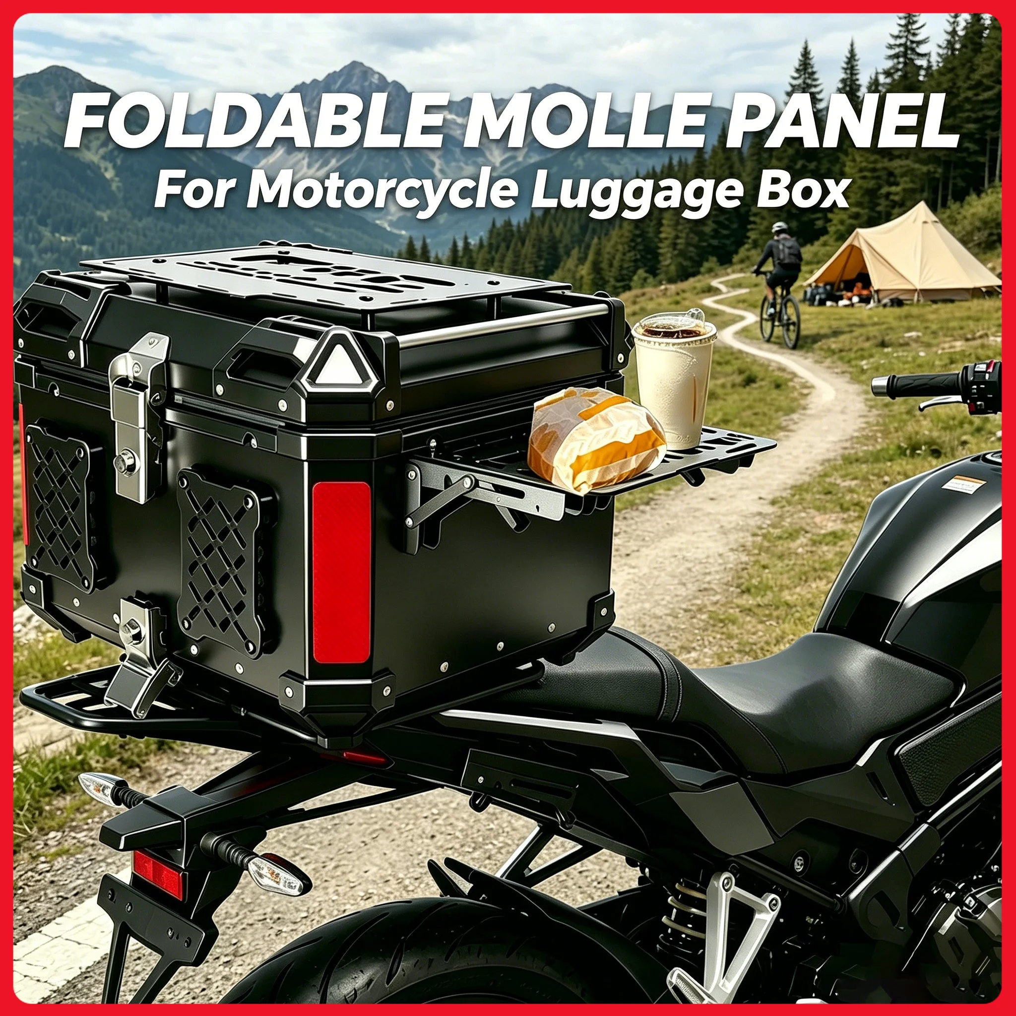 Folding Molle Panel Motorcycle Trunk Tail Box Universal Top Case Tactical Panel Quick-Mounting Modular Organizer Storage