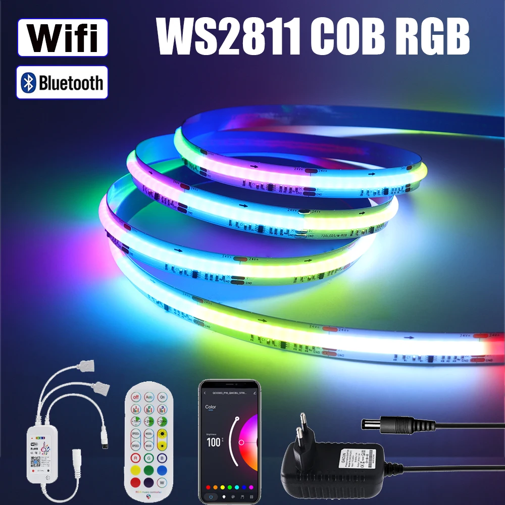 WIFI Bluetooth APP Control WS2811 Dream Color COB LED Strip TV BackLight Room Decoration 720LEDs Pixel FCOB Ribbon Light 12V 24V