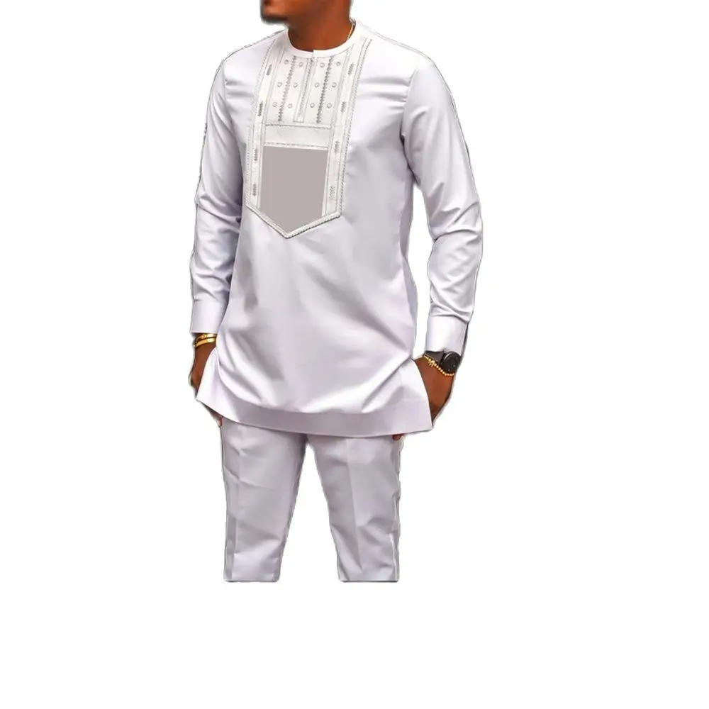 Kaftan Herren Trainings anzüge 2 Stück bestickte Top-Shirt-Hose afrikanische ethnische lässige traditionelle Kleidung Hochzeit Männer setzt Outfits