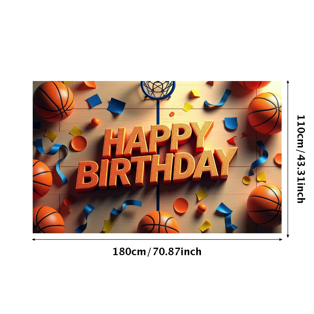Basketball Themed Birthday Banner Sports Backdrop Happy Birthday Celebration Decoration Party Background for Events Photo Booth