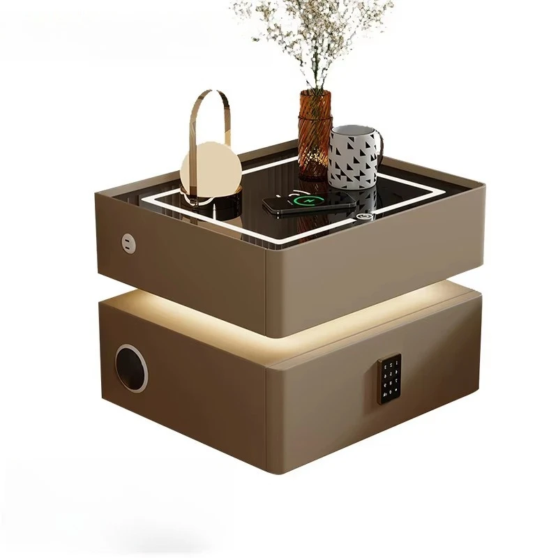 Wood Panel Style Wholesale Modern Luxury Smart Bedside Table with Fingerprint Access Wireless USB Charging & Speakers