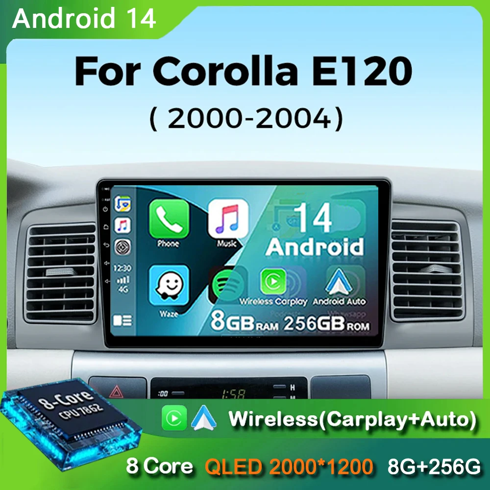 

Android 14 2K QLED For Toyota Corolla E130 E120 2000-2004 BYD F3 Android Car Radio Multimedia Video Player GPS Stereo CarPlay 4G