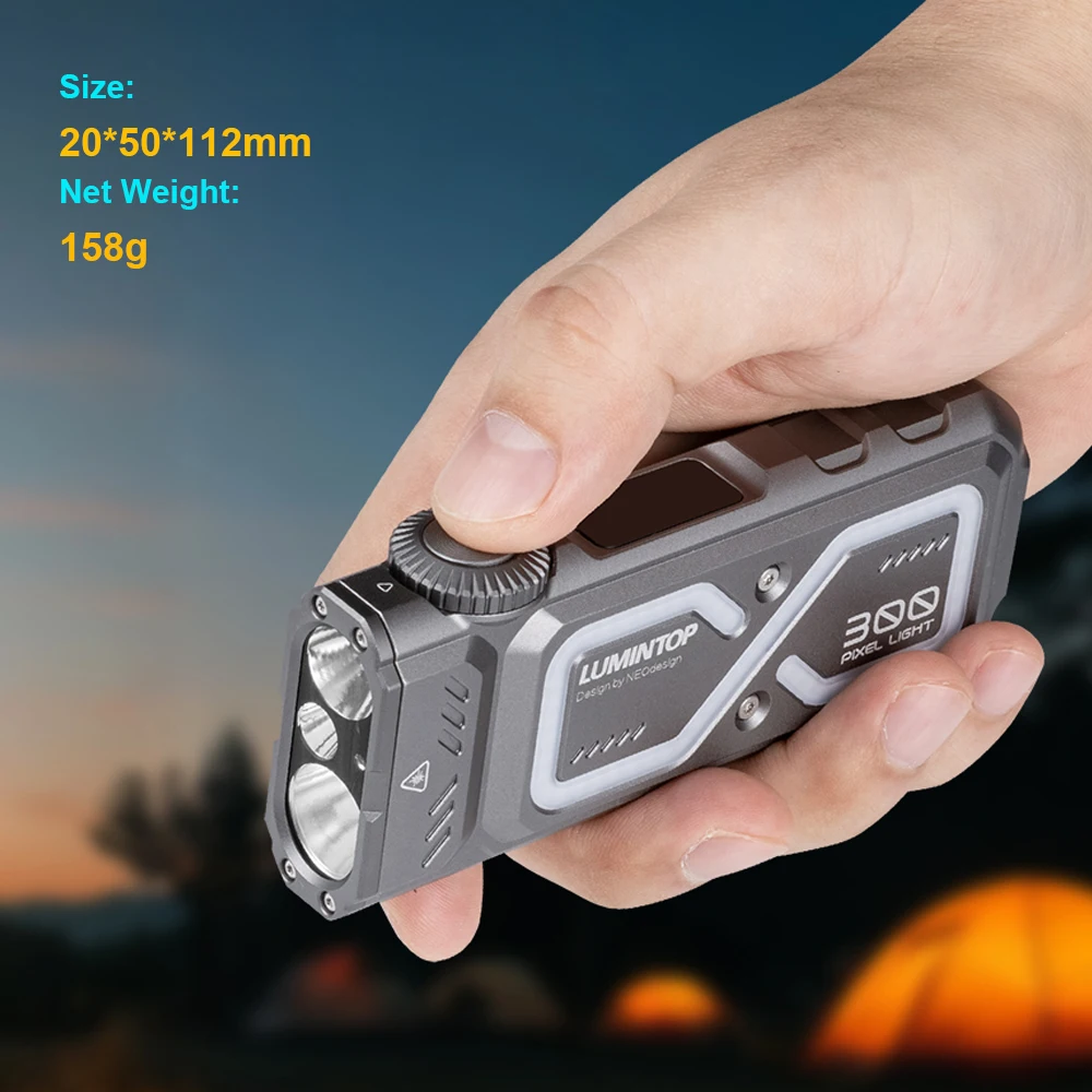 EDC LED Flashlight Outdoor Camping Lantern UV LEP RGB Hourglass Light USB C Rechargeable Lamp 1300 Lumen Fishing Torch Pixel