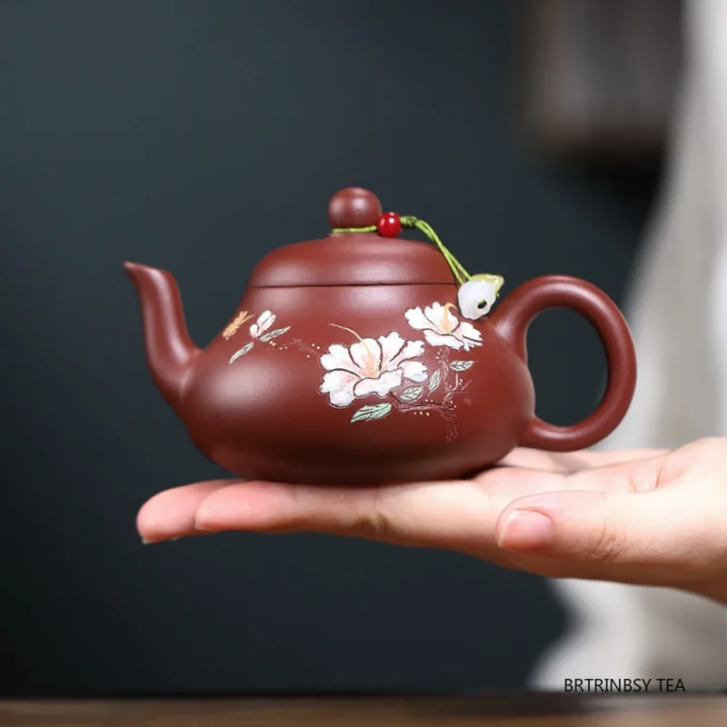 

160ml Chinese Yixing Purple Clay Teapot Handmade Flower Pattern Tea Pot Raw Ore Dahongpao Kettle Tradition Tea Set Zisha Teaware