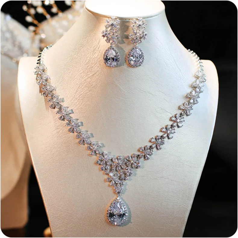 

Classic Lovers Lab Diamond Jewelry set 925 Sterling Silver Wedding Necklace Earrings For Women Bridal Engagement Jewelry Gift