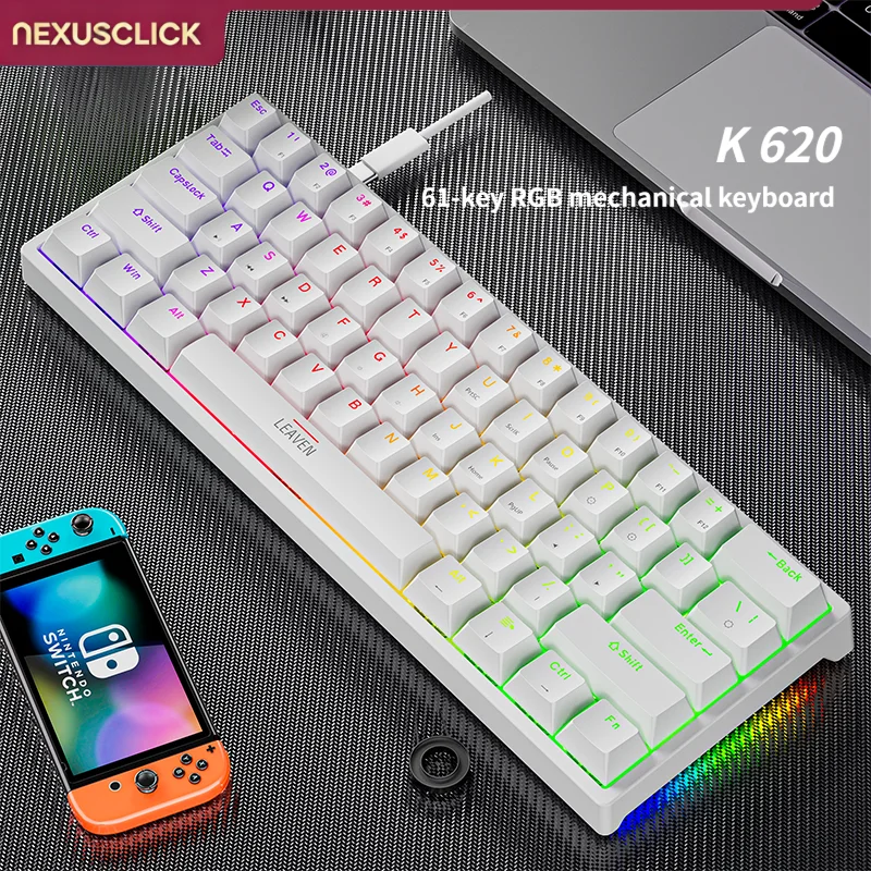 NexusClick K620 Mini 60% Mechanical Gaming Keyboard,Hot Swappable Switch RGB Wired Keyboard,Ergonomic PBT Keycap for Game Office