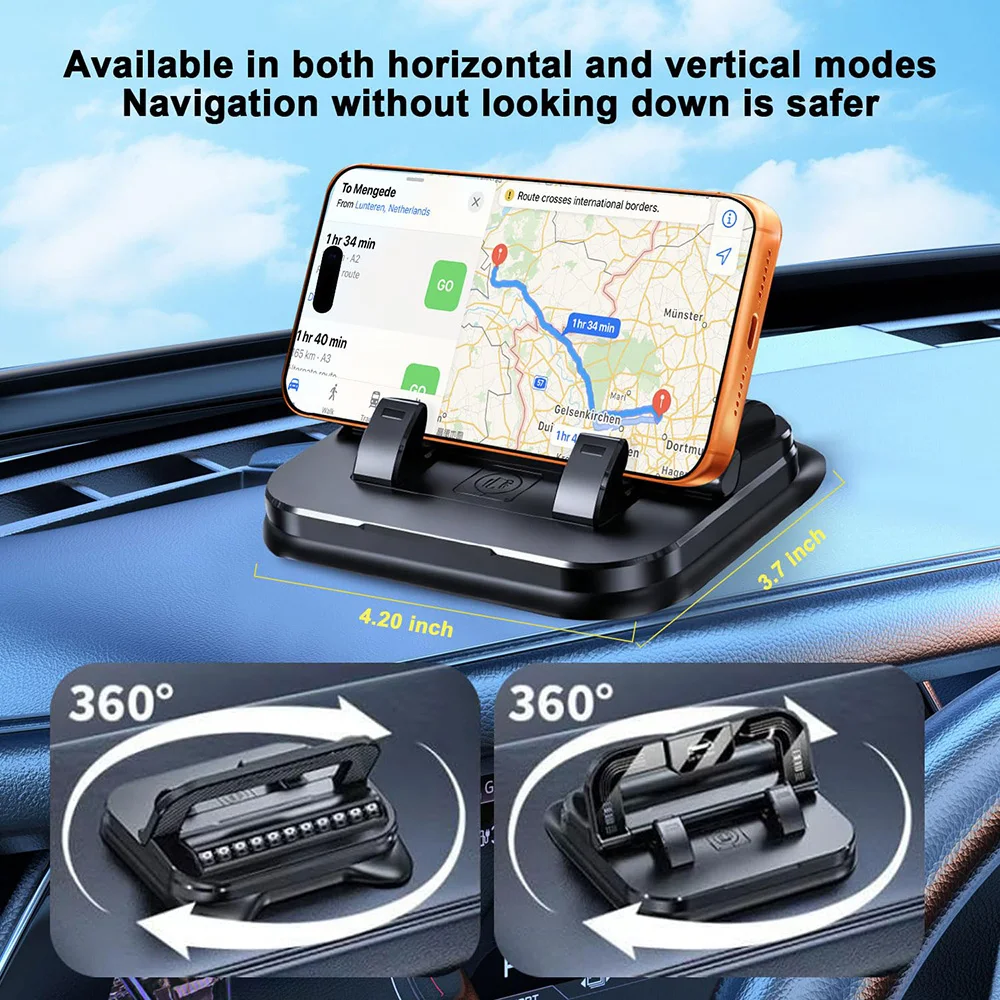 Universal Car Phone Holder Number Plate Dashboard Mount 360° Rotatable Vehicle Cell Phone Stand, Anti-Slip GPS Cradle