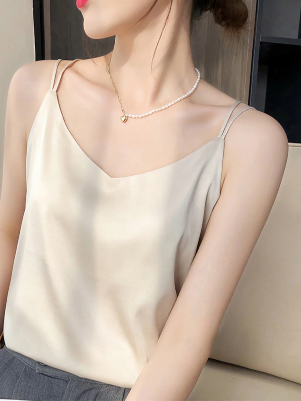 

Brand Ice Silk Satin Women's Vest Small Strapless Tagless Summer Commute Style Korean Fashion plus Size Regular Length
