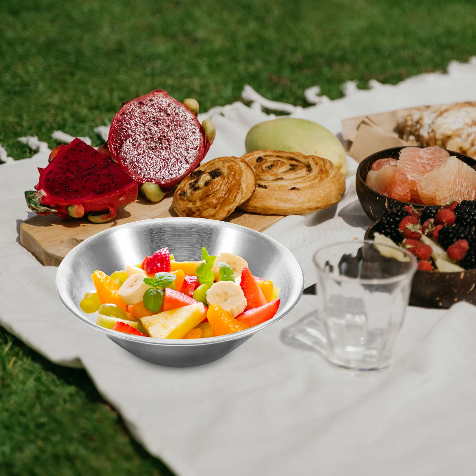 

2Pcs Stainless Steel Storage Bowls Multi-Function Salad Noodle Kitchen Food Serving Durable Stackable Portable Indoor Outdoor