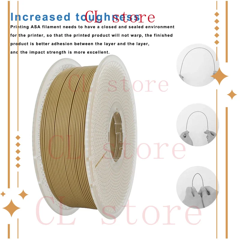 

Нить для 3D-принтера ASA 1,75 мм для 3D-печати Аккуратная и прочная, точность 1,75 мм +/- 0,02 мм Ш