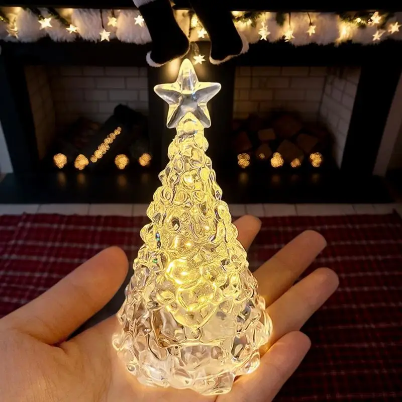 Night Light ต้นคริสต์มาสแบตเตอรี่ขับเคลื่อนตกแต่งเดสก์ท็อป Tree Night Light โคมไฟคริสตัลคริสตัลเทศกาล Night Light Home Decor
