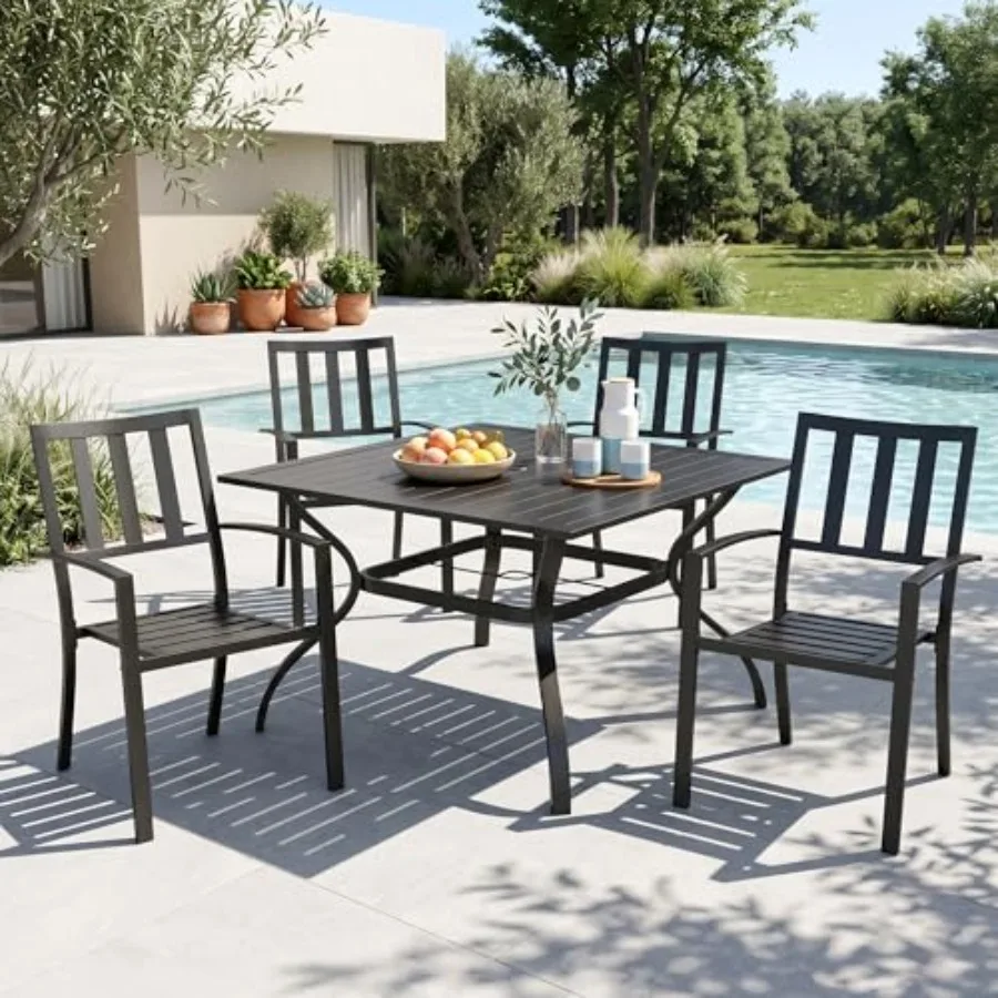 

Outdoor Dining Set for 4, Patio Table and Chairs Set with Umbrella Hole, Metal Patio Furniture Set for Patio, Deck, Yard, Porch