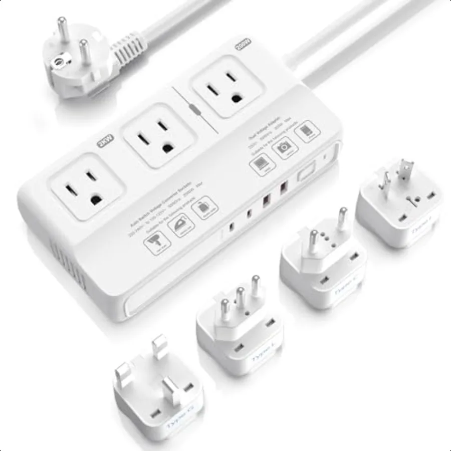 

220V to 110V Travel Voltage Converter ANTPO International Universal Power Converter US to EuropeTravel Adapter with 4 USB Charg