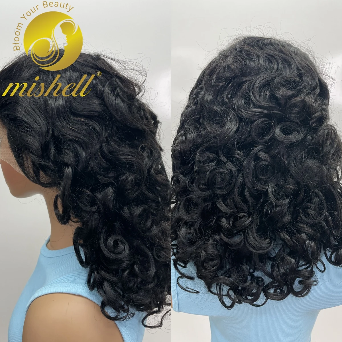 

250% Density Natural Bouncy Curly Human Hair Wigs 13x4 Transparent Lace Frontal Wig Colored Spring Fumi Curly Bob Wig for Women