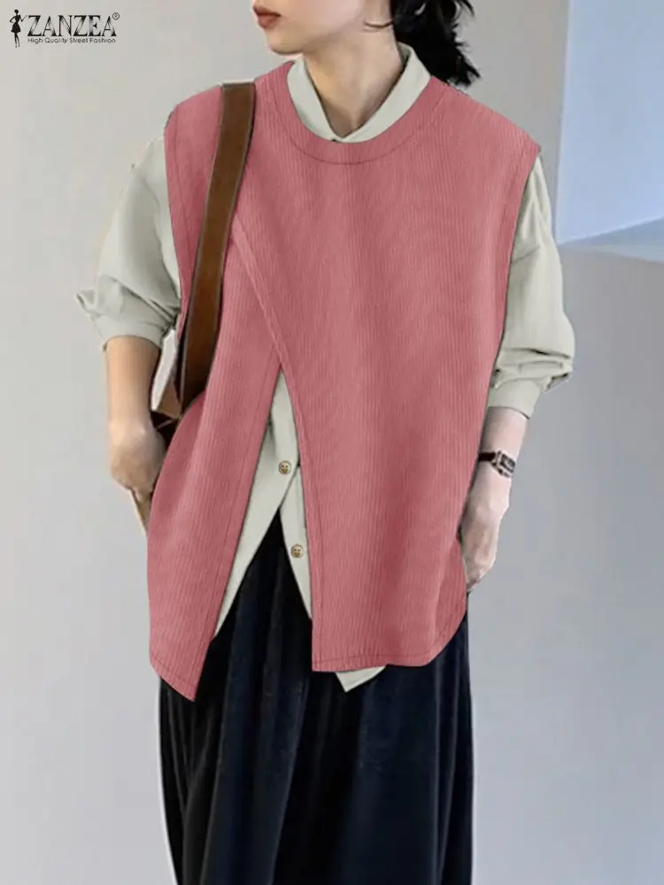 

ZANZEA Autumn Fake 2 Pieces Blouse Pullover 2025 Women Elegant OL Work Shirts Lapel Long Sleeve Buttons Tops Patchwork Blusas