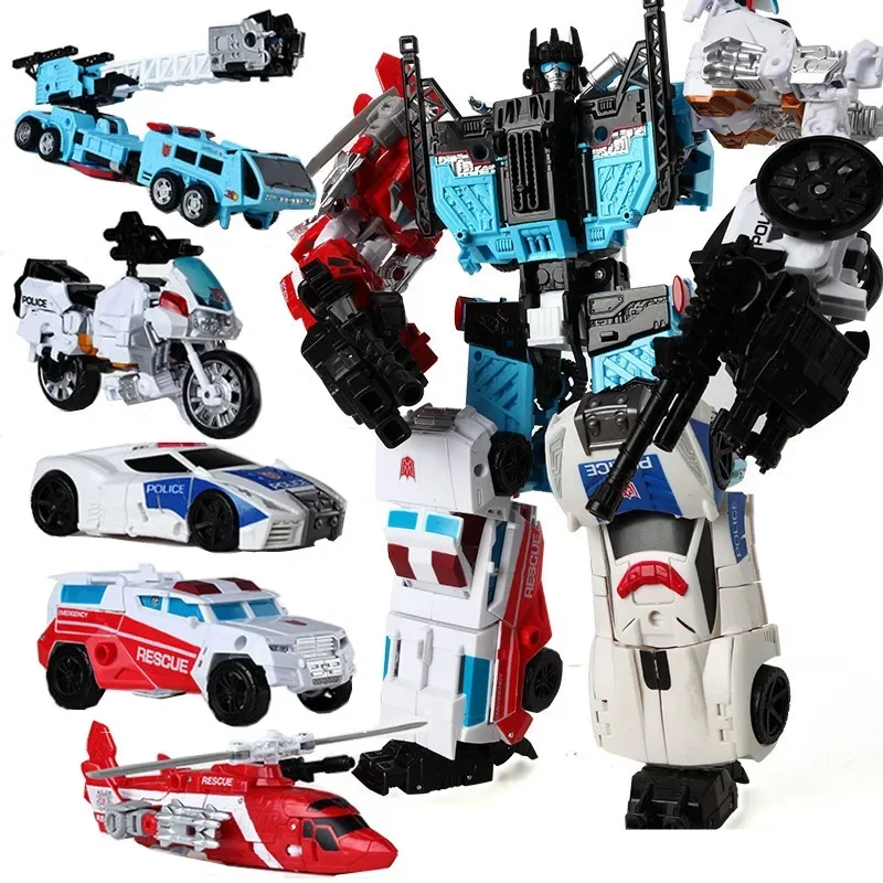 HZX-figuras de acción de Transformers para niños, juguetes de Robot, coche, camión, avión, motocicleta, 5 en 1