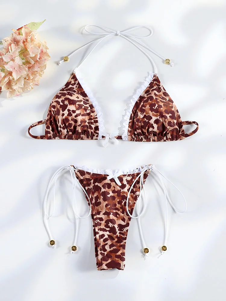 Print Bikini Set Triangle Swimwear Women Swimsuit Sexy Bikini Set Bandage Bathing Suits Two Piece Suit Biquini Push Up Beachwear