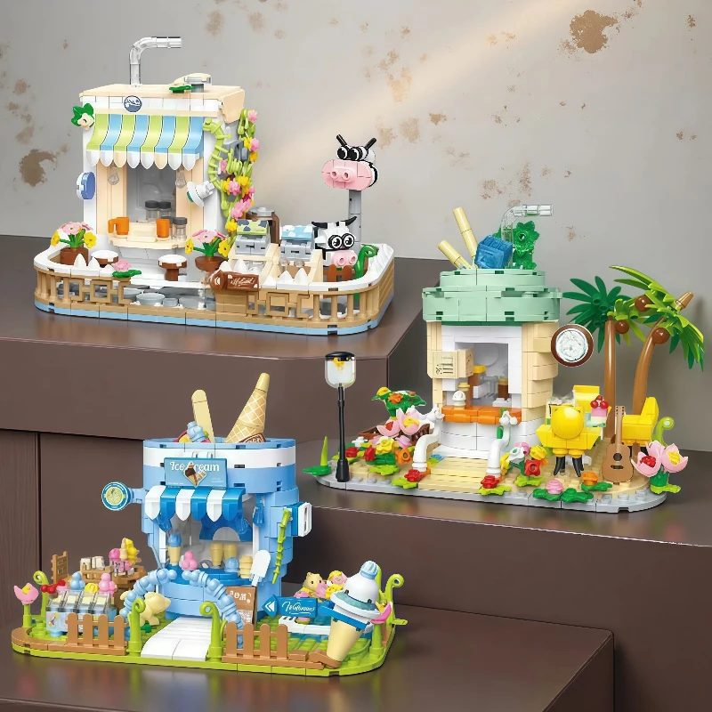 

Drink Shop Ice Cream and Milk Mini Street View Series Building Block Model, Desktop Creative Decoration, Birthday/Christmas Gift